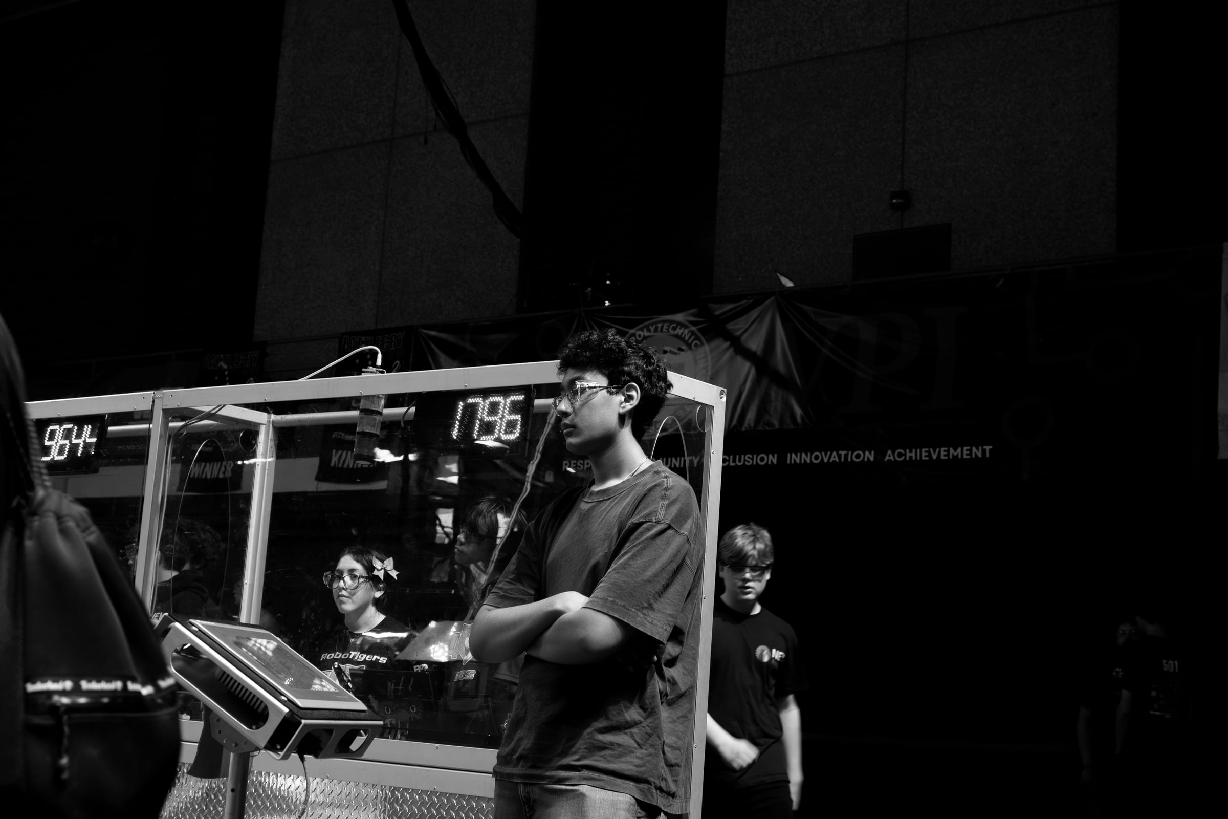 Vishnu standing at the driver station during a FIRST Robotics Competition match